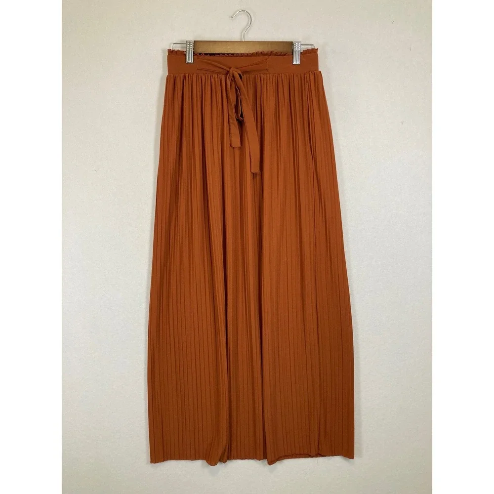 Earthy Boho Soho Apparel Women M Terracotta Pleated Paperbag Waist Maxi Skirt